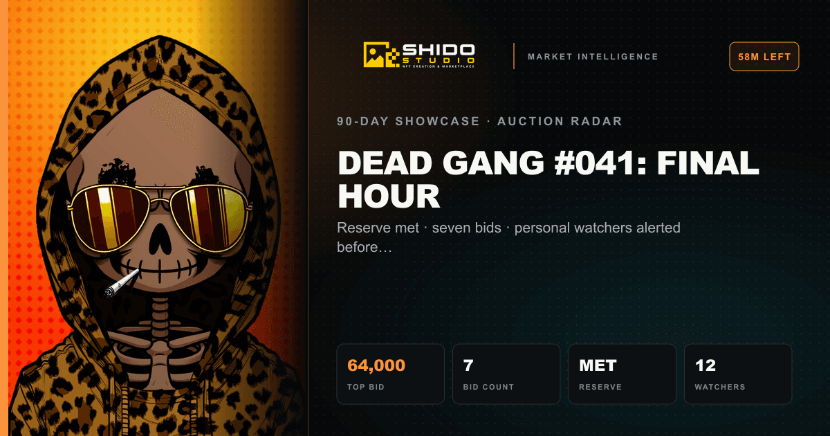 Illustrative Shido Studio Telegram auction radar card for Dead Gang NFT number 41